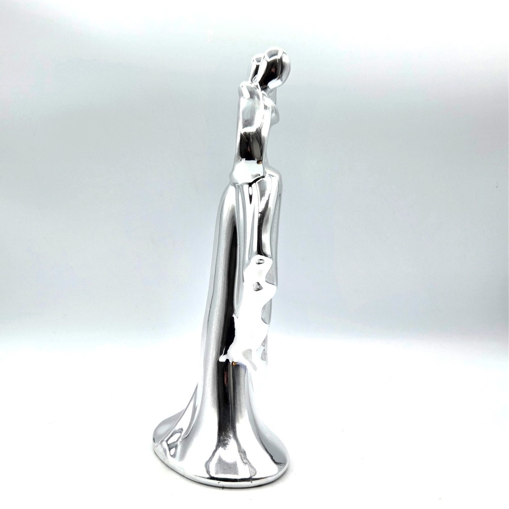 Art Deco‎ Ceramic Hugging Couple Sculpture with Polished Silver Chrome Finish - Picture 7 of 7